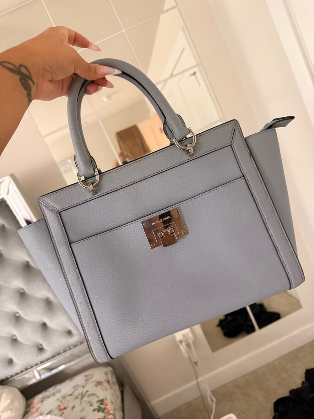 MK Structured Top-Handle Tote Bag in Light Blue